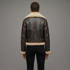 Women's Dark Brown Faux Leather Shearling Aviator Jacket