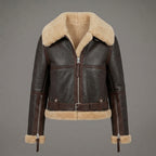 Women's Dark Brown Faux Leather Shearling Aviator Jacket