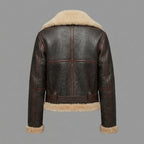 Women's Dark Brown Faux Leather Shearling Aviator Jacket