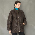 Women's Dark Brown High-Neck Leather Puffer Coat