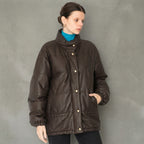 Women's Dark Brown High-Neck Leather Puffer Coat