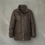 Women's Dark Brown High-Neck Leather Puffer Coat