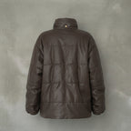 Women's Dark Brown High-Neck Leather Puffer Coat