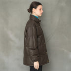 Women's Dark Brown High-Neck Leather Puffer Coat