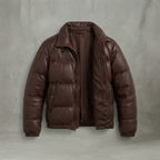 Women's Dark Brown Quilted Leather Puffer Jacket