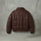 Women's Dark Brown Quilted Leather Puffer Jacket
