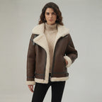 Women's Dark Brown Shearling Aviator Jacket