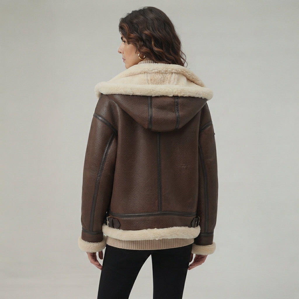Women's Dark Brown Shearling Aviator Jacket