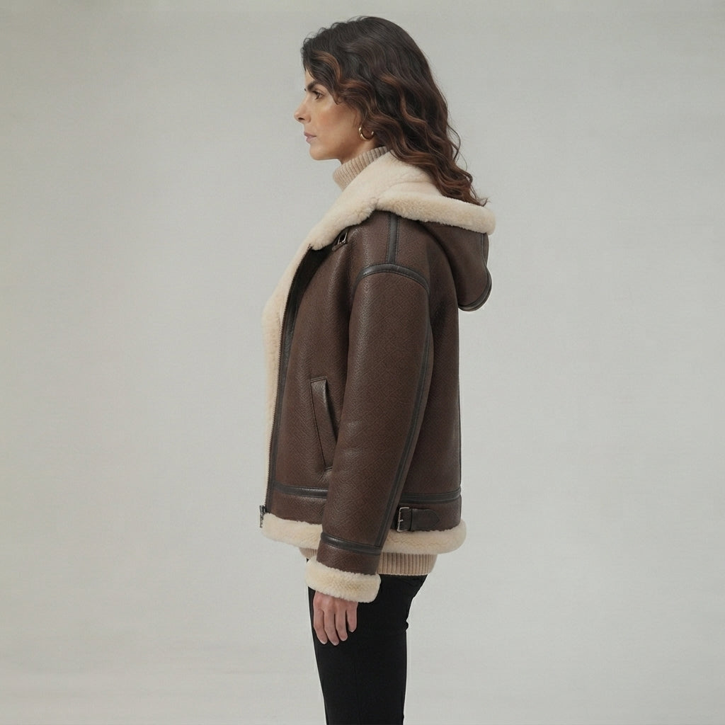 Women's Dark Brown Shearling Aviator Jacket