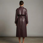 Women's Deep Plum Leather Trench Coat