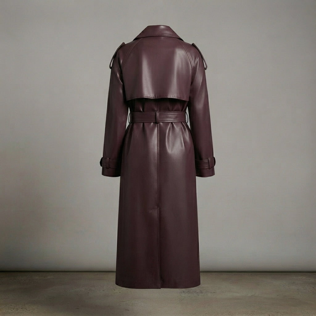 Women's Deep Plum Leather Trench Coat