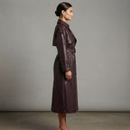 Women's Deep Plum Leather Trench Coat