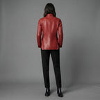 Women's Deep Red Leather Blazer with Two-Button Front