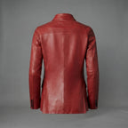 Women's Deep Red Leather Blazer with Two-Button Front
