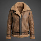 Women's Brown Distressed Shearling Aviator Jacket