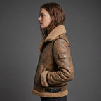 Women's Brown Distressed Shearling Aviator Jacket