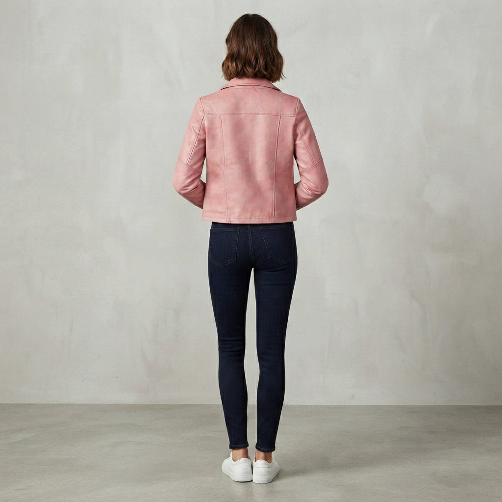 Women's Dusty Pink Classic Leather Biker Jacket