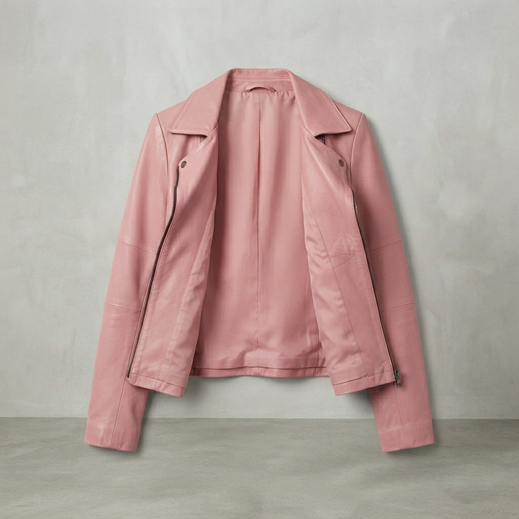 Women's Dusty Pink Classic Leather Biker Jacket