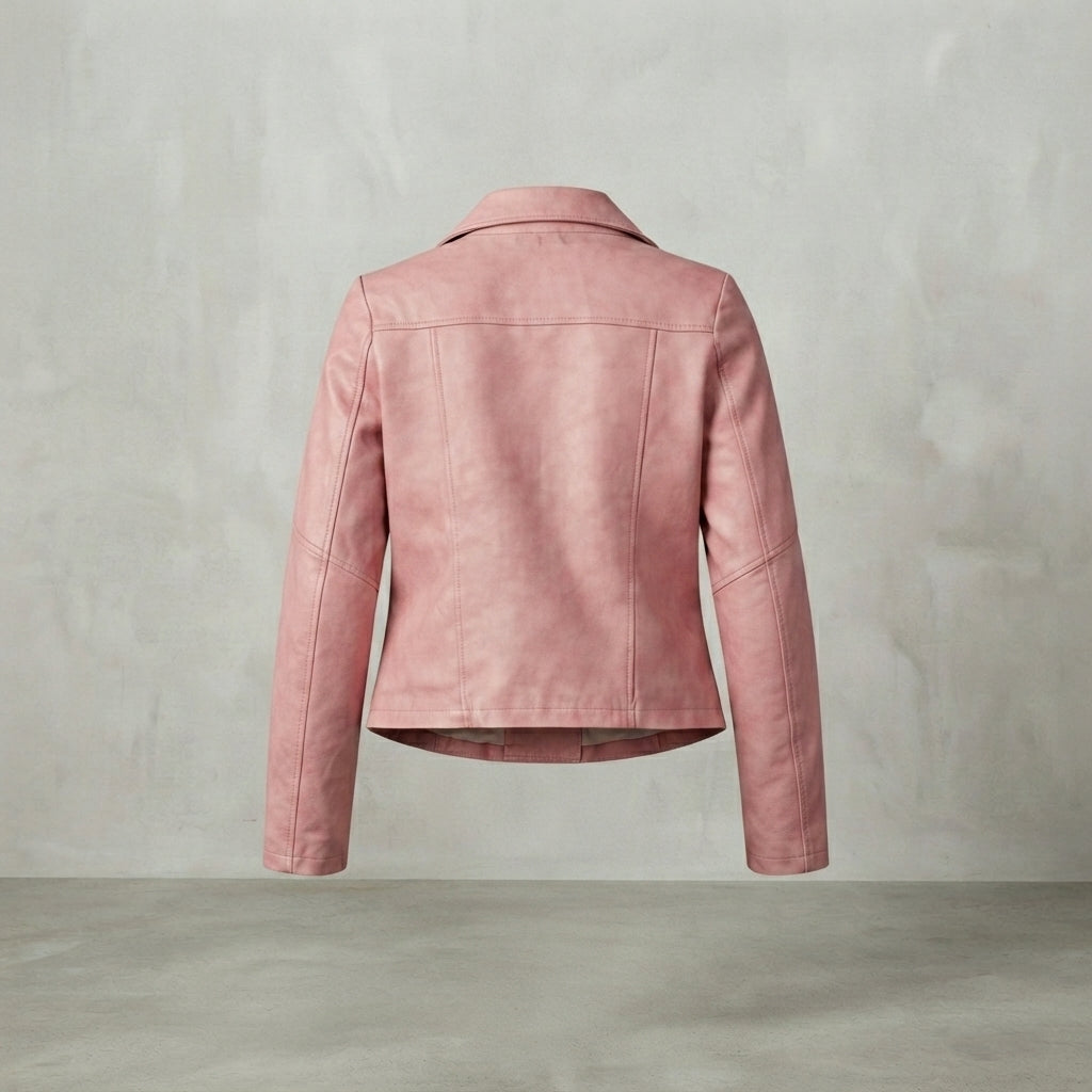 Women's Dusty Pink Classic Leather Biker Jacket