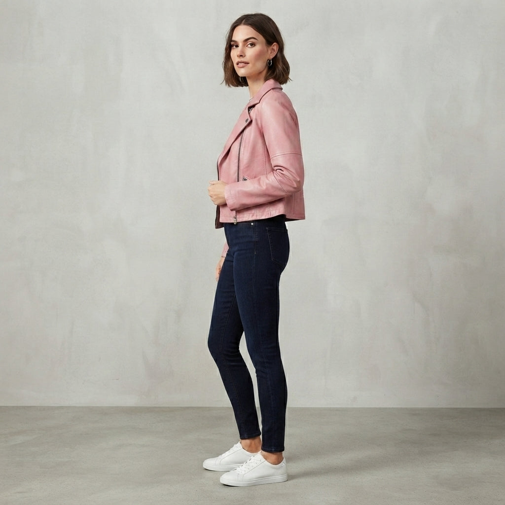 Women's Dusty Pink Classic Leather Biker Jacket