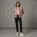 Women's Dusty Pink Ribbed Leather Bomber Jacket