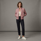 Women's Dusty Pink Ribbed Leather Bomber Jacket
