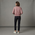 Women's Dusty Pink Ribbed Leather Bomber Jacket