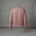 Women's Dusty Pink Ribbed Leather Bomber Jacket