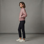 Women's Dusty Pink Ribbed Leather Bomber Jacket