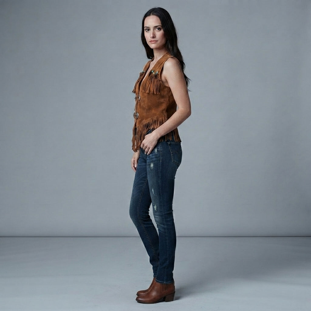 Women's Fringed Suede Western Vest