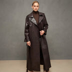Women's Belted Genuine Leather Trench Coat