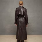 Women's Belted Genuine Leather Trench Coat