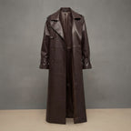 Women's Belted Genuine Leather Trench Coat