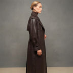 Women's Belted Genuine Leather Trench Coat