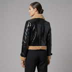 Women's Glossy Shearling Aviator Leather Jacket