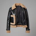 Women's Glossy Shearling Aviator Leather Jacket