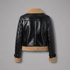 Women's Glossy Shearling Aviator Leather Jacket