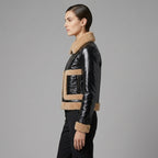 Women's Glossy Shearling Aviator Leather Jacket