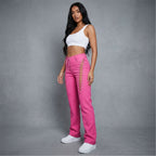 Women's Hot Pink Lace-Up Leather Pants