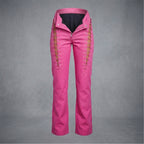 Women's Hot Pink Lace-Up Leather Pants