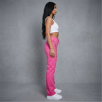 Women's Hot Pink Lace-Up Leather Pants