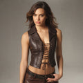 Women's Dark Brown Lace-Up Leather Vest
