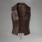 Women's Dark Brown Lace-Up Leather Vest