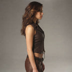 Women's Dark Brown Lace-Up Leather Vest