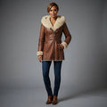 Women's Hooded Leather Coat with Shearling Lining