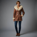 Women's Hooded Leather Coat with Shearling Lining