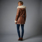 Women's Hooded Leather Coat with Shearling Lining