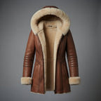 Women's Hooded Leather Coat with Shearling Lining