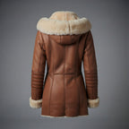 Women's Hooded Leather Coat with Shearling Lining