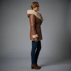 Women's Hooded Leather Coat with Shearling Lining